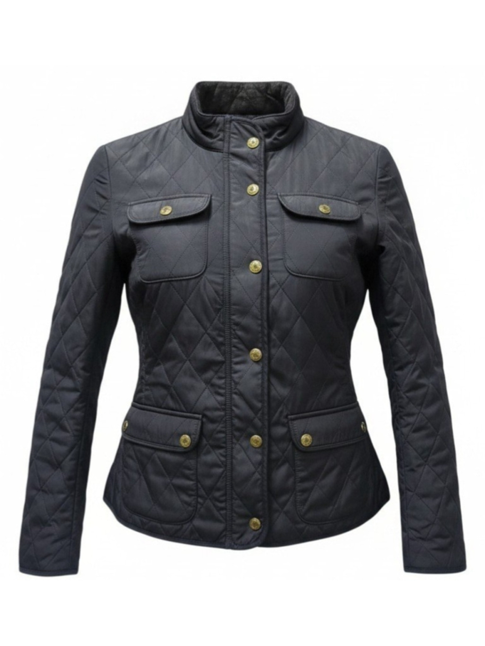 Talbots Women's Black Quilted Stand-Up Neck Long-Sleeves Full-Zip/Snap Jacket PM